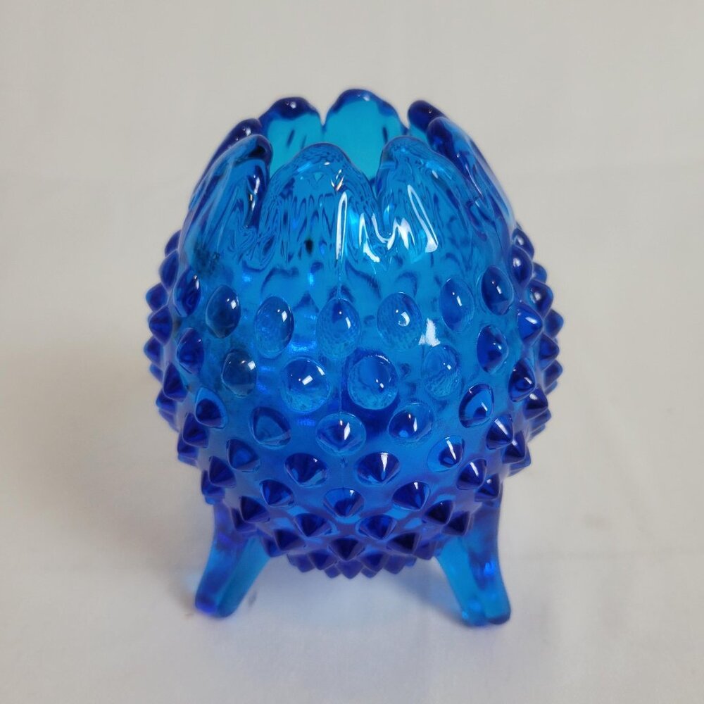 Vintage Fenton Glass Colonial Cobalt Blue Hobnail 3 Footed Egg Shaped Vase 5"